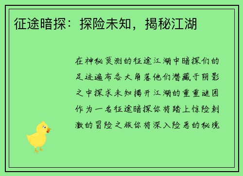 征途暗探：探险未知，揭秘江湖