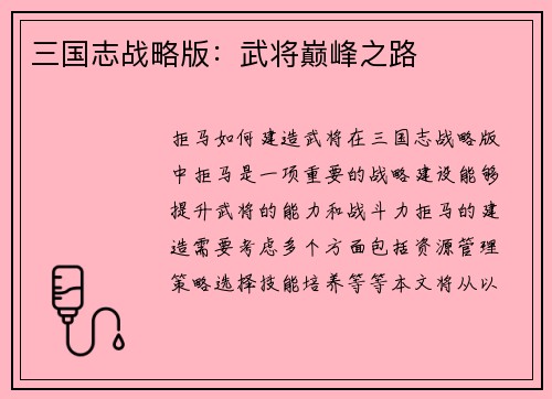 三国志战略版：武将巅峰之路